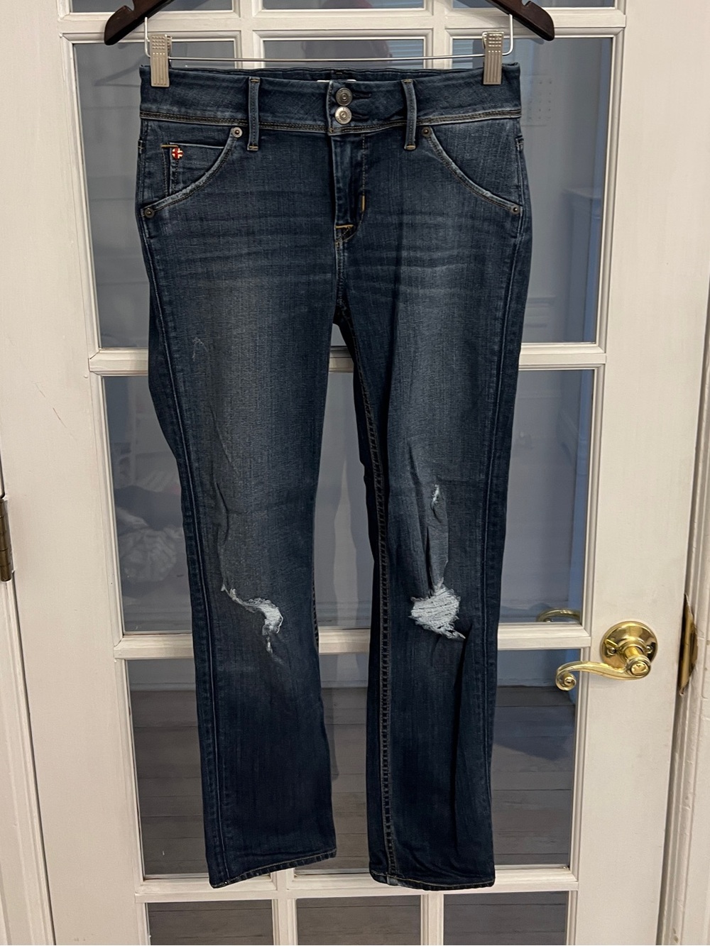HUDSON Women’s Dark Wash Distressed Bootcut Flare Jeans Size 26